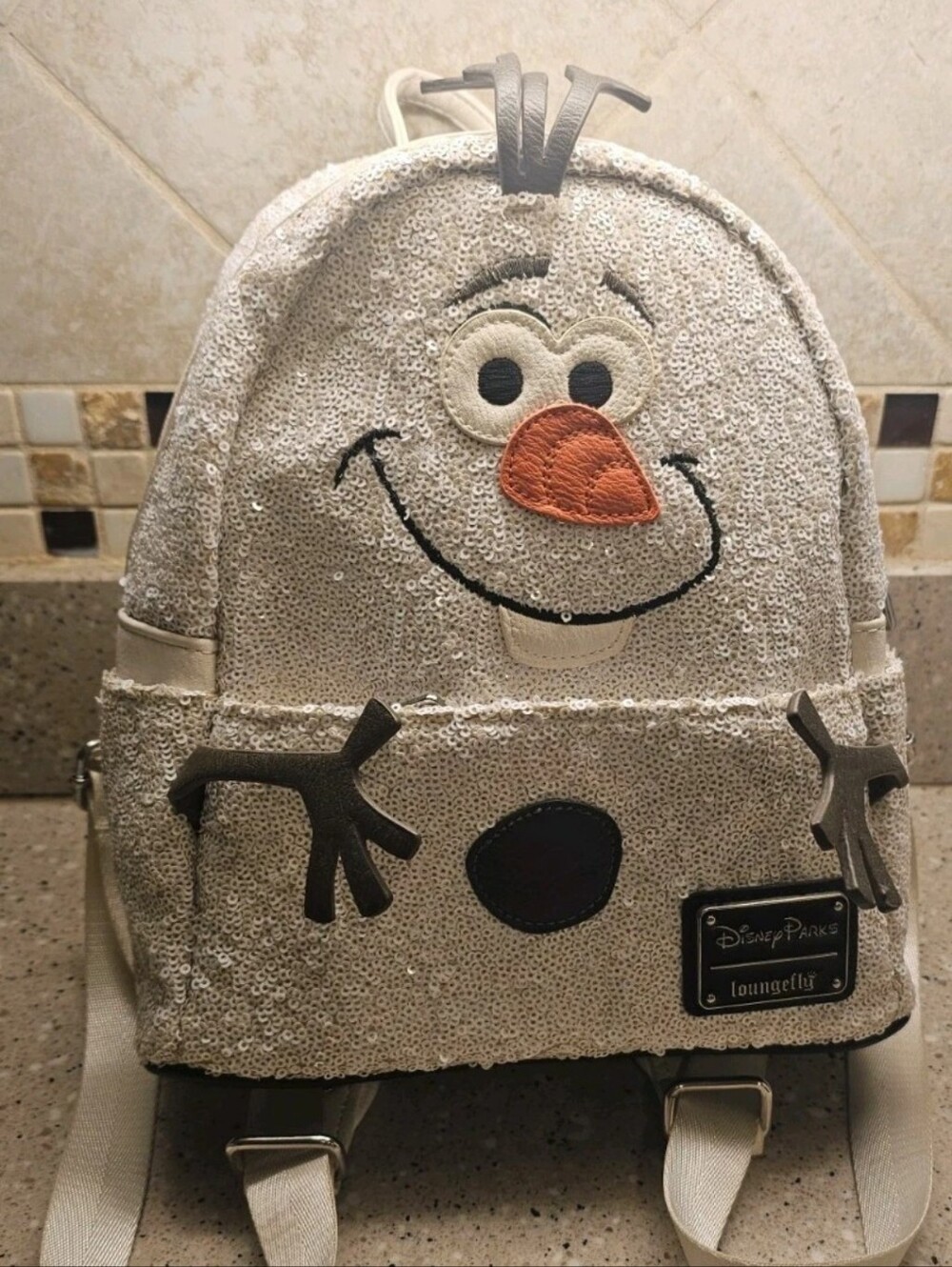 Disney Parks Loungefly Frozen Olaf Sequin Mini Backpack White Snowman Retired